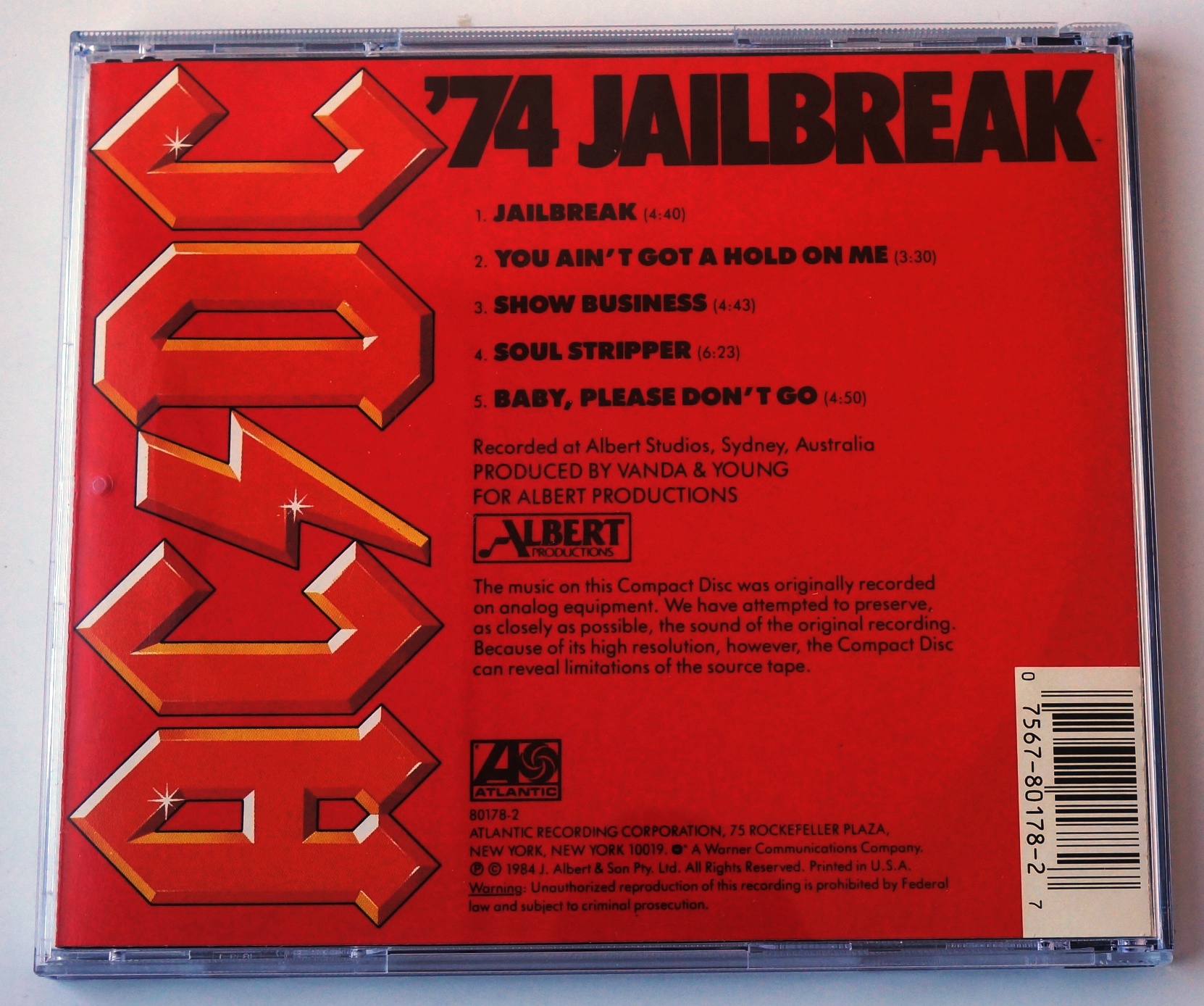 AC/DC CASSETTE '74 Jailbreak 1984 You Ain't Got A 